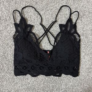 Dina Be Bralette Womens XS Black Lace Crop Top Lingerie Hippie Festival Fairy